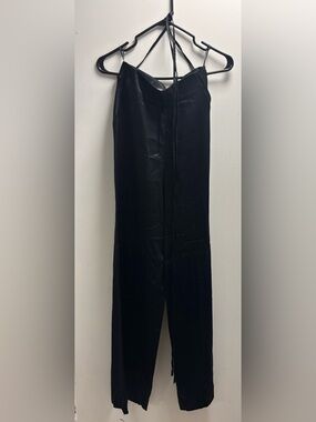 Zara Black Wide-Leg Satin pants with Slim Straps